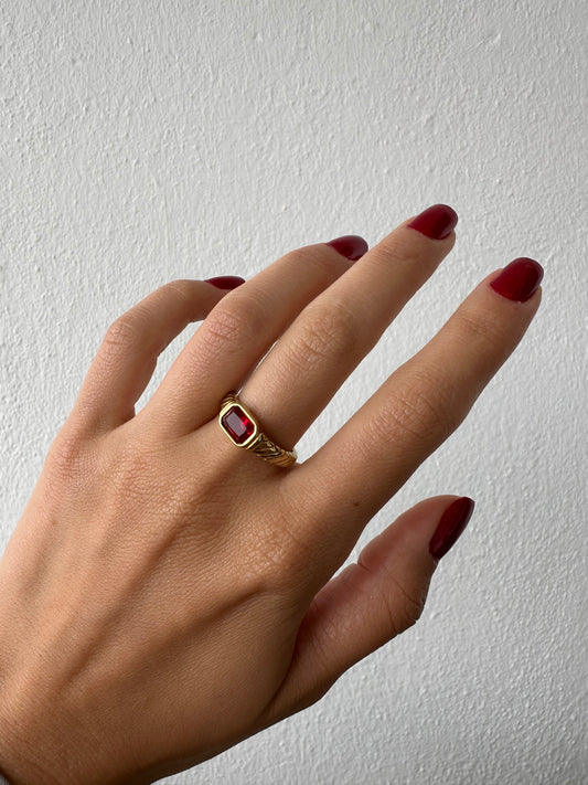 Red Zirconia Ring 18K Gold Plated