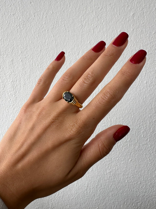 Black Zirconia Ring 18K Gold Plated