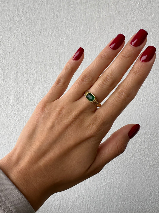 Small Green Zirconia Ring 18K Gold Plated